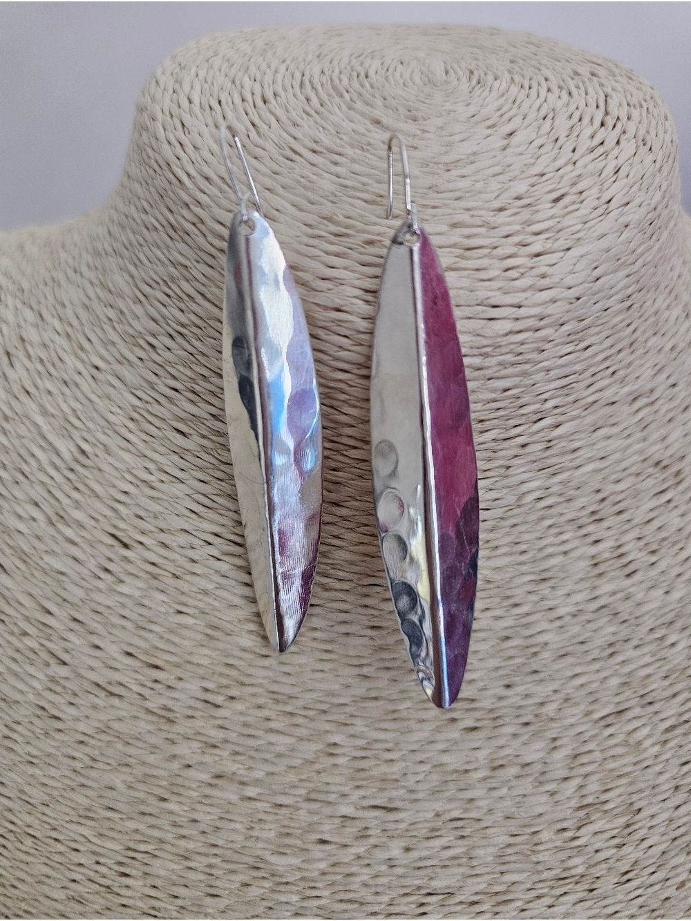 Silvertone Hammered Silver Color Leaf Earrings NWT